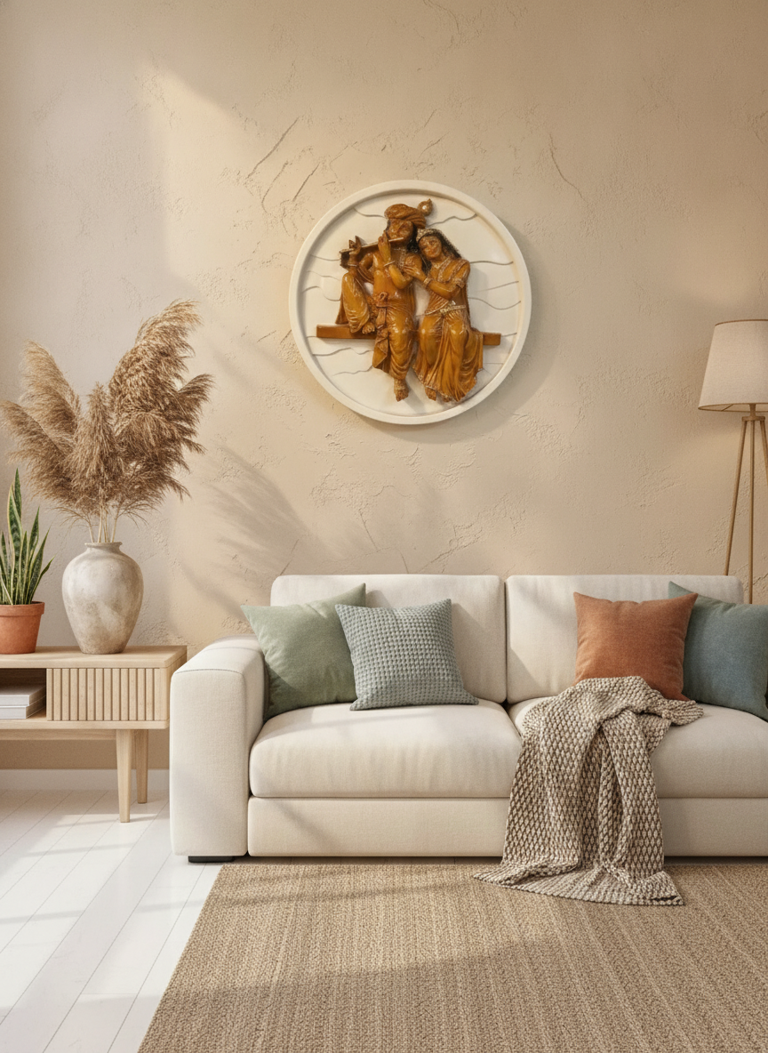 Sizzero Radha Krishna 3D Wall Art - Gold & Blue, 24 inch lifestyle 5