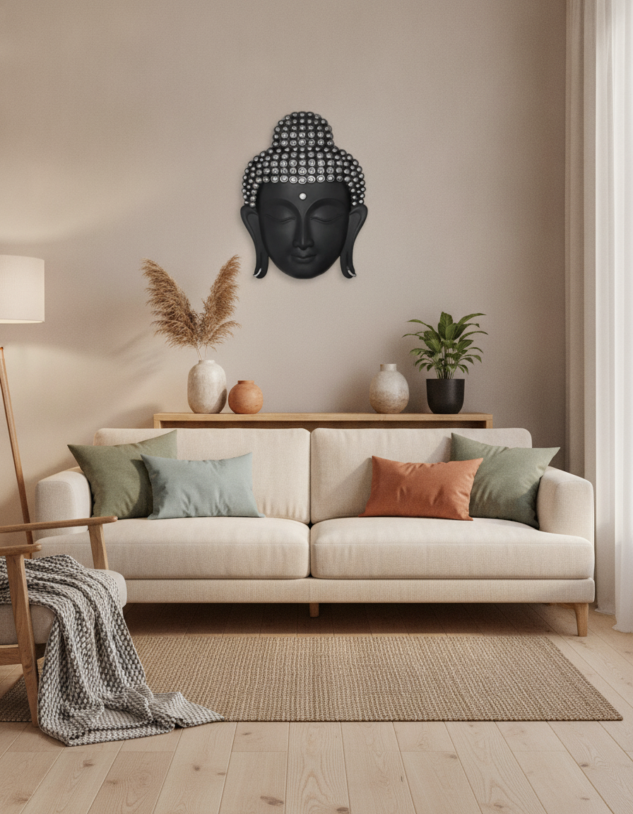 Theo Buddha Face Wall Art - Light Wood & Silver - Decor 9