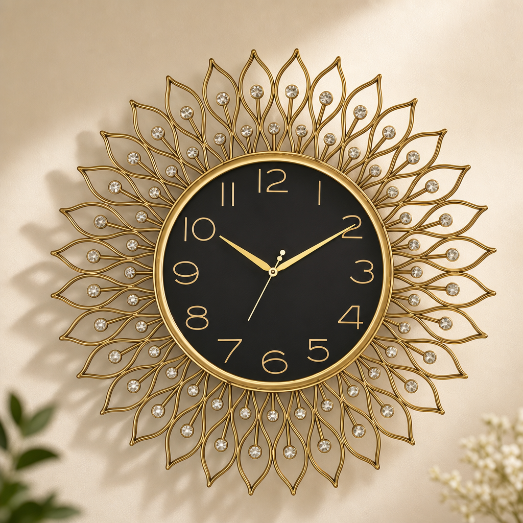 Rose Gold Decorative Crystal Wall Clock styled in a room setting 5