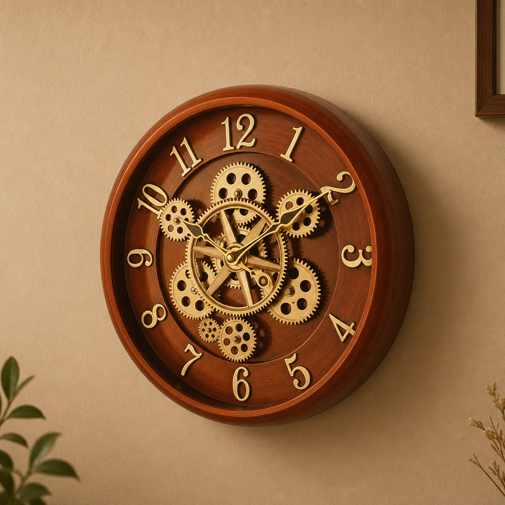 Sapna 3511 Rustic Wooden Decorative Gear Wall Clock - Decor 2