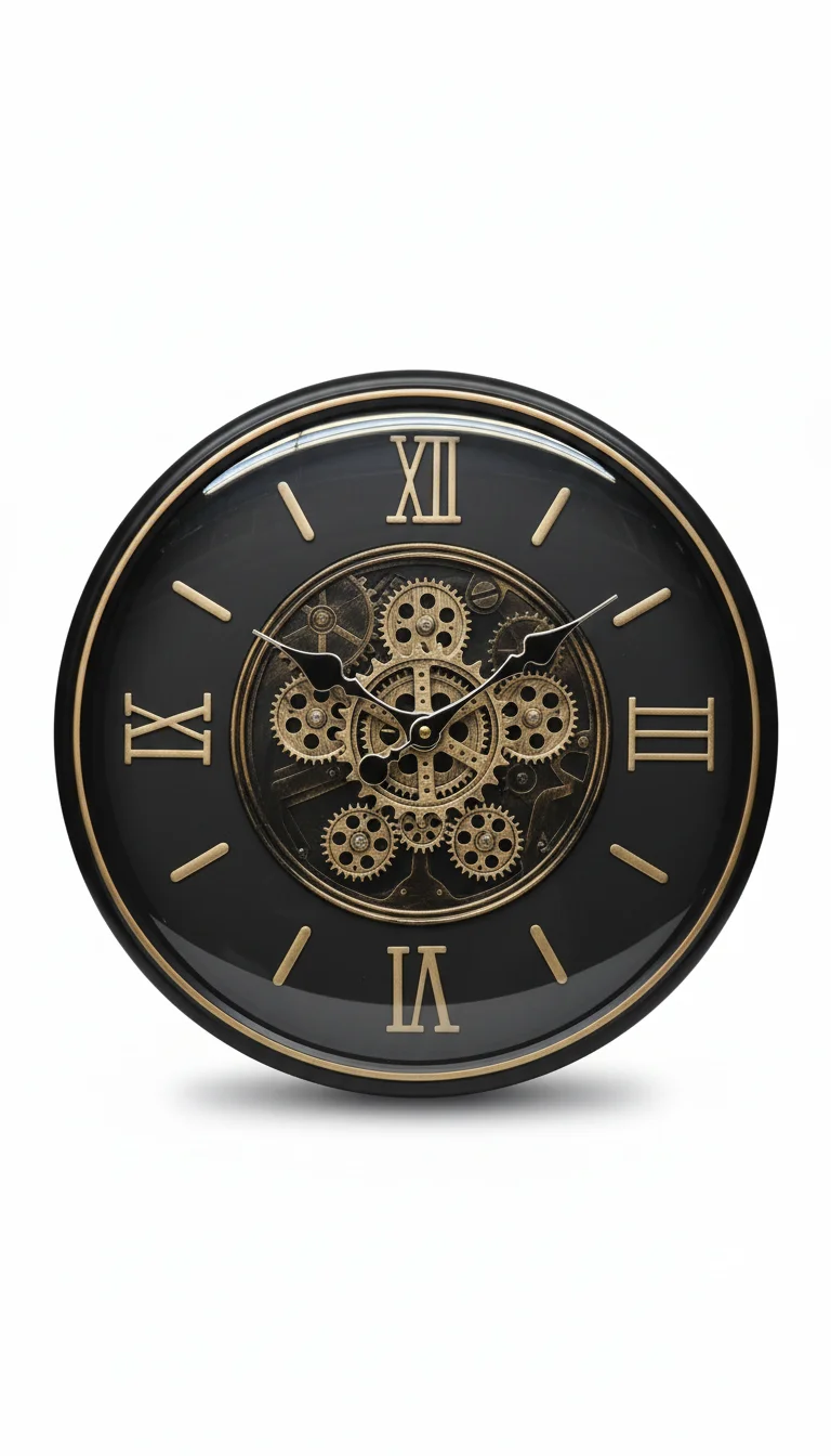 Steampunk Gear Wall Clock - Black & Gold - The clock Factory - Wall Clock 16 inch - Wall Clock, Gear Clock, Steampunk - Image 2