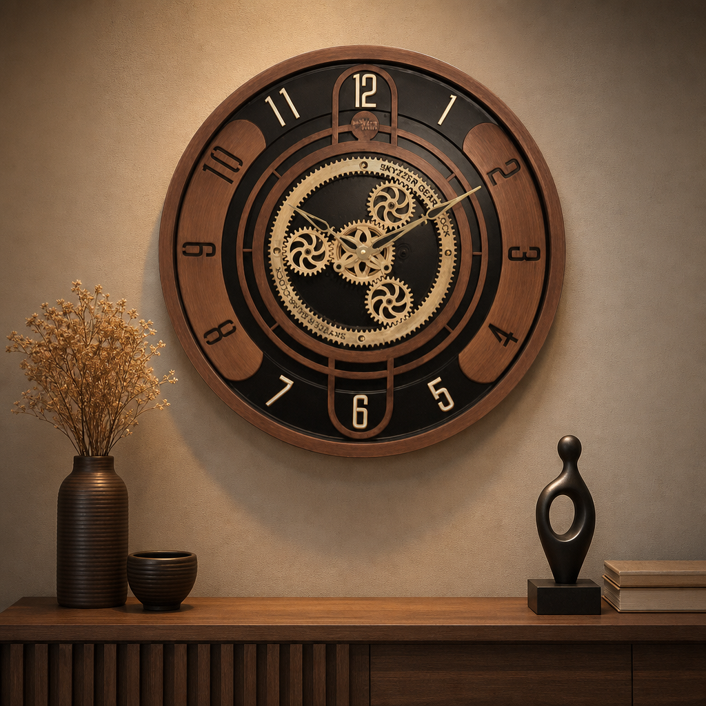 SkyZZer 1818 Steampunk Gear Wall Clock - Dark Bronze & Black - Decor 3