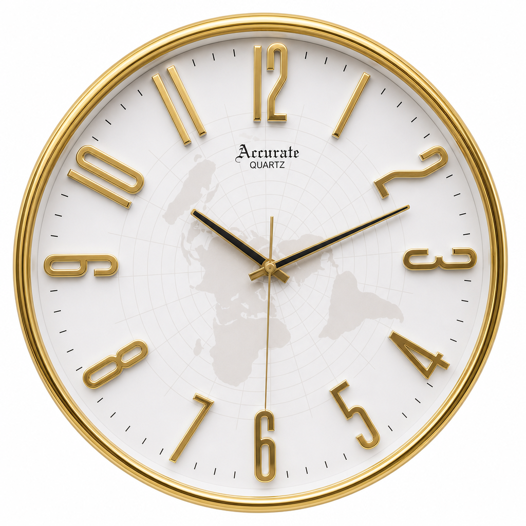 Accurate A52 Gold Frame Wall Clock with World Map Dial