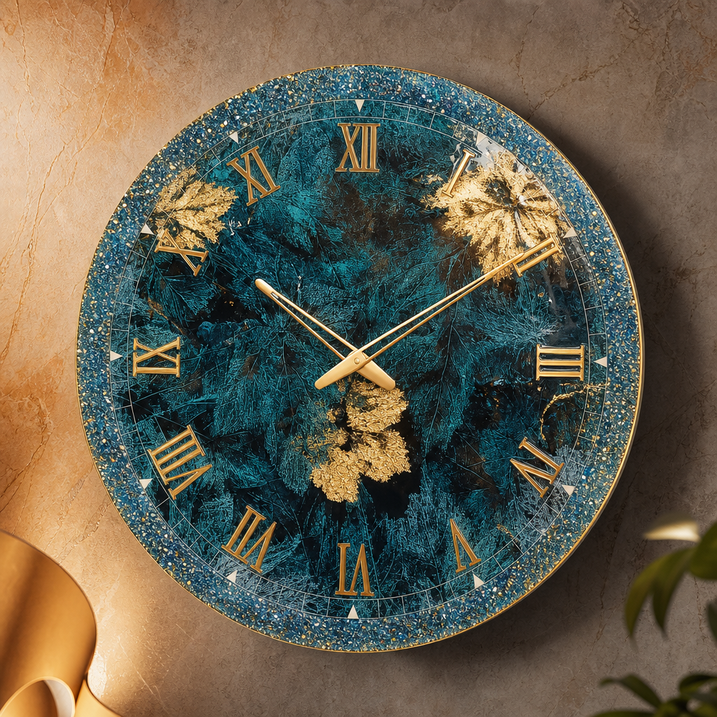 The clock Factory 24-inch Teal and Gold Leaf Resin Wall Clock