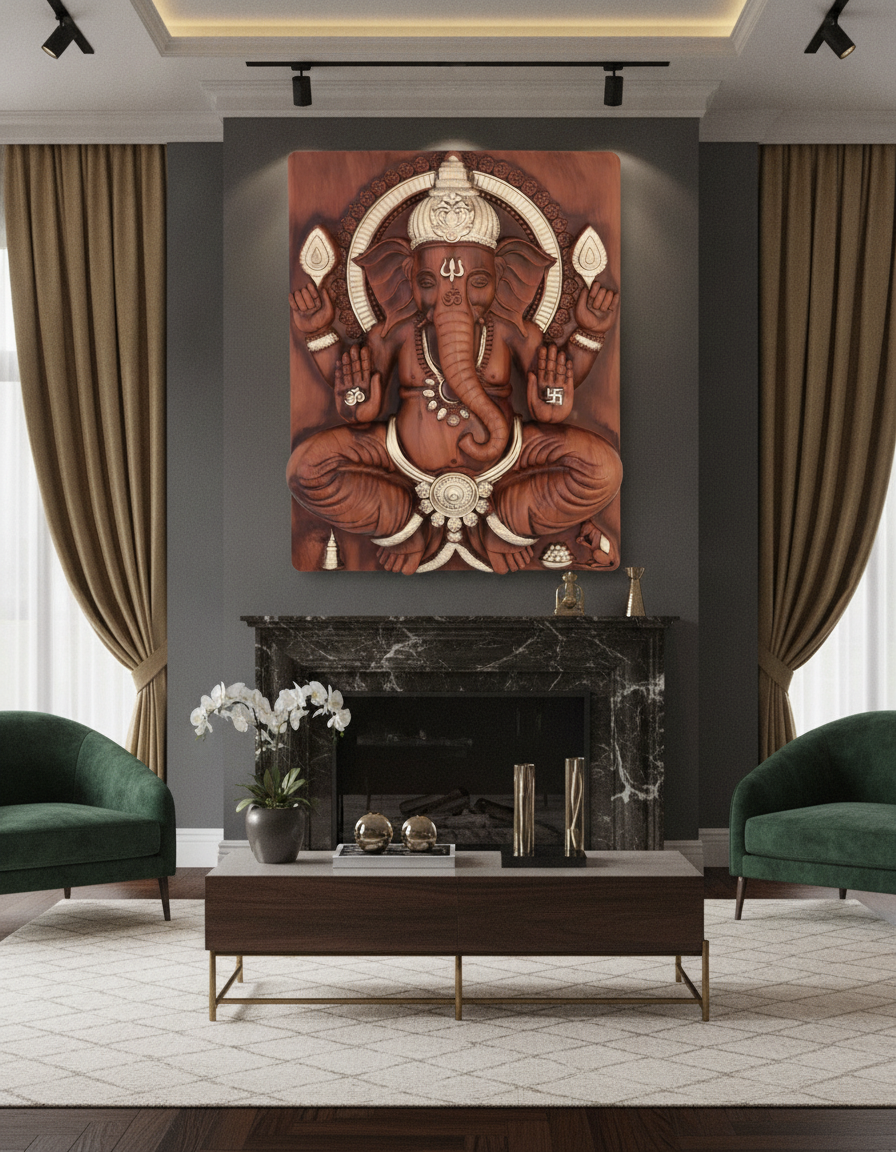 Capital Ganesh Ji Wall Art - Brown with Silver Accents lifestyle 3
