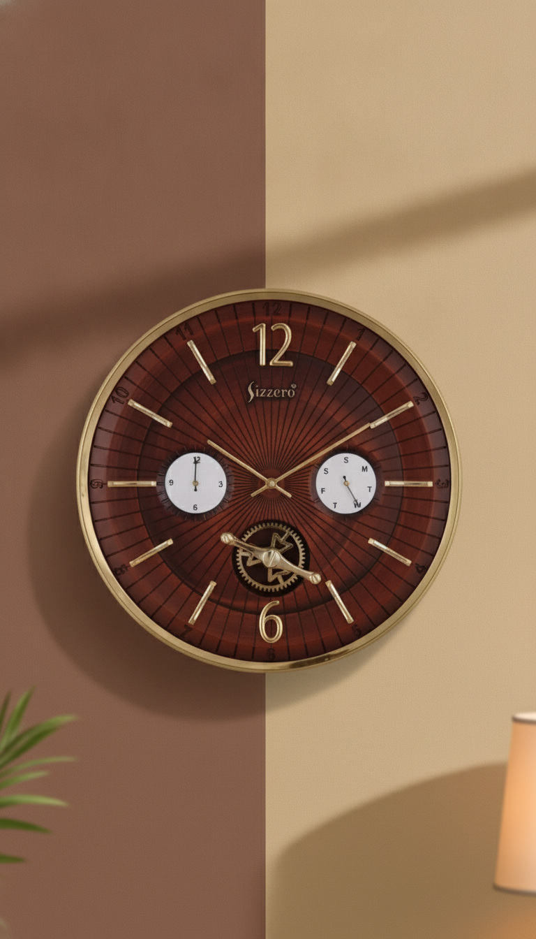 Sizzero 1617-Brown Decorative Wall Clock 16x16 Inch