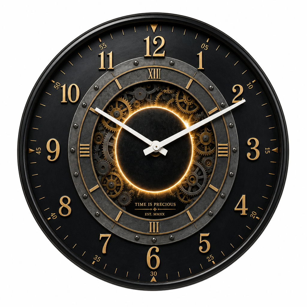 The clock Factory 031 Black Rivets Steampunk Wall Clock with Luminous Gears