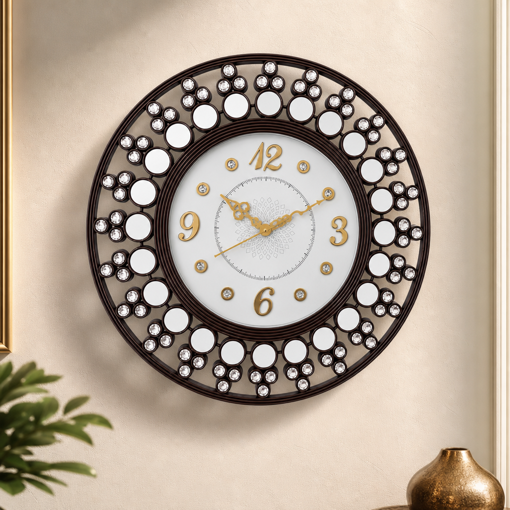 Diamond 1111 Ornate Round Wall Clock with Crystal & Mirror Accents - Decor 3