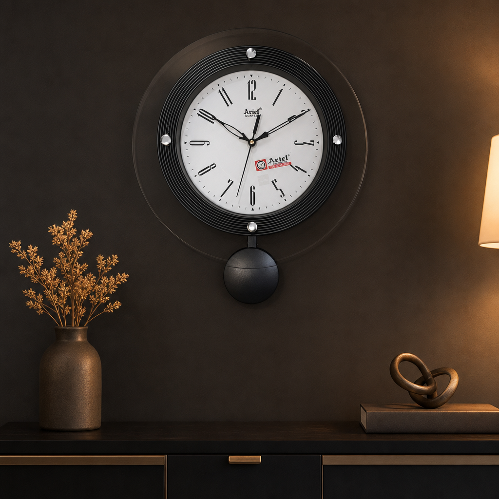 Ariel Pendulum Small Wall Clock - Black with Black Dial - Decor 8