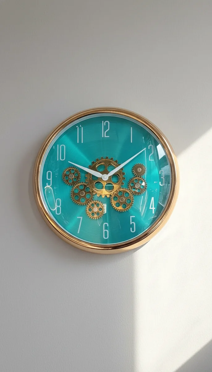 Sleek Golden wall Clock with moving gear