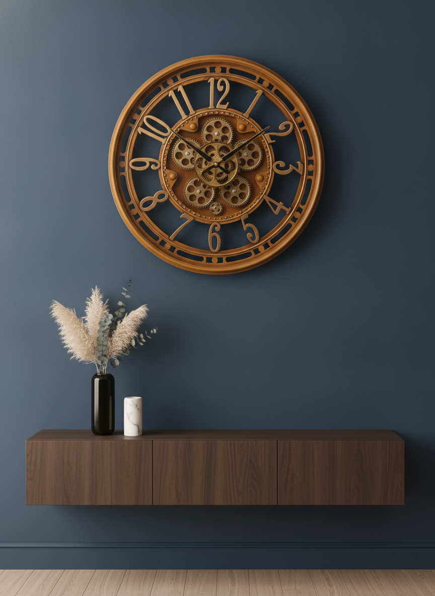 Slogan SQ 07 Large Rustic Gold Steampunk Gear Wall Clock lifestyle 1