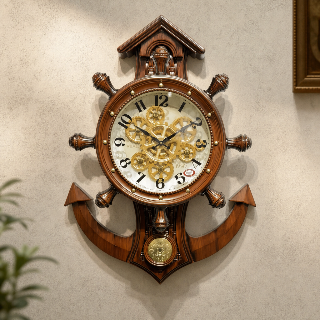 Real RG04 Nautical Ship's Wheel Wall Clock with Anchor - Decor 11