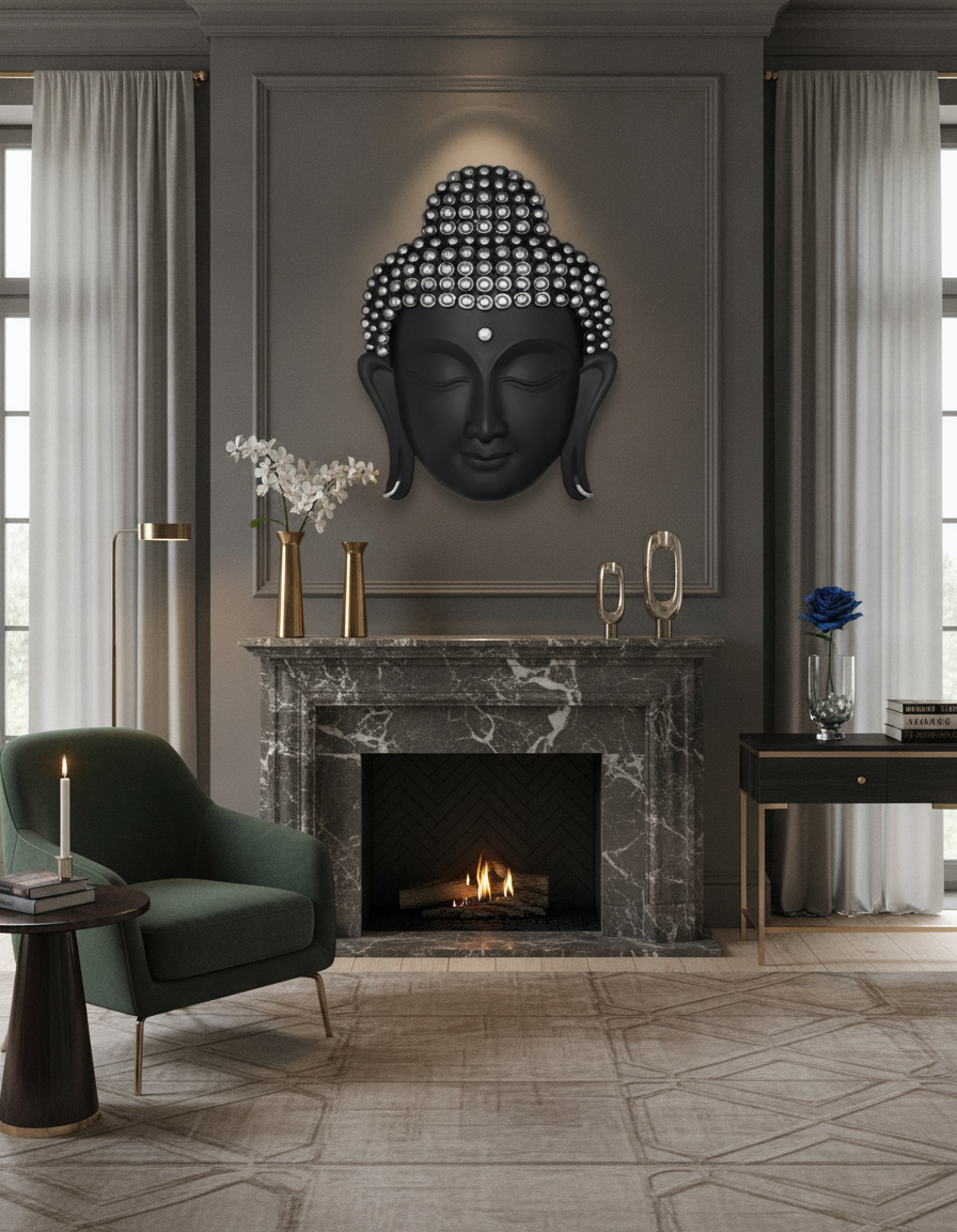 Theo Buddha Face Wall Art - Light Wood & Silver - Decor 7