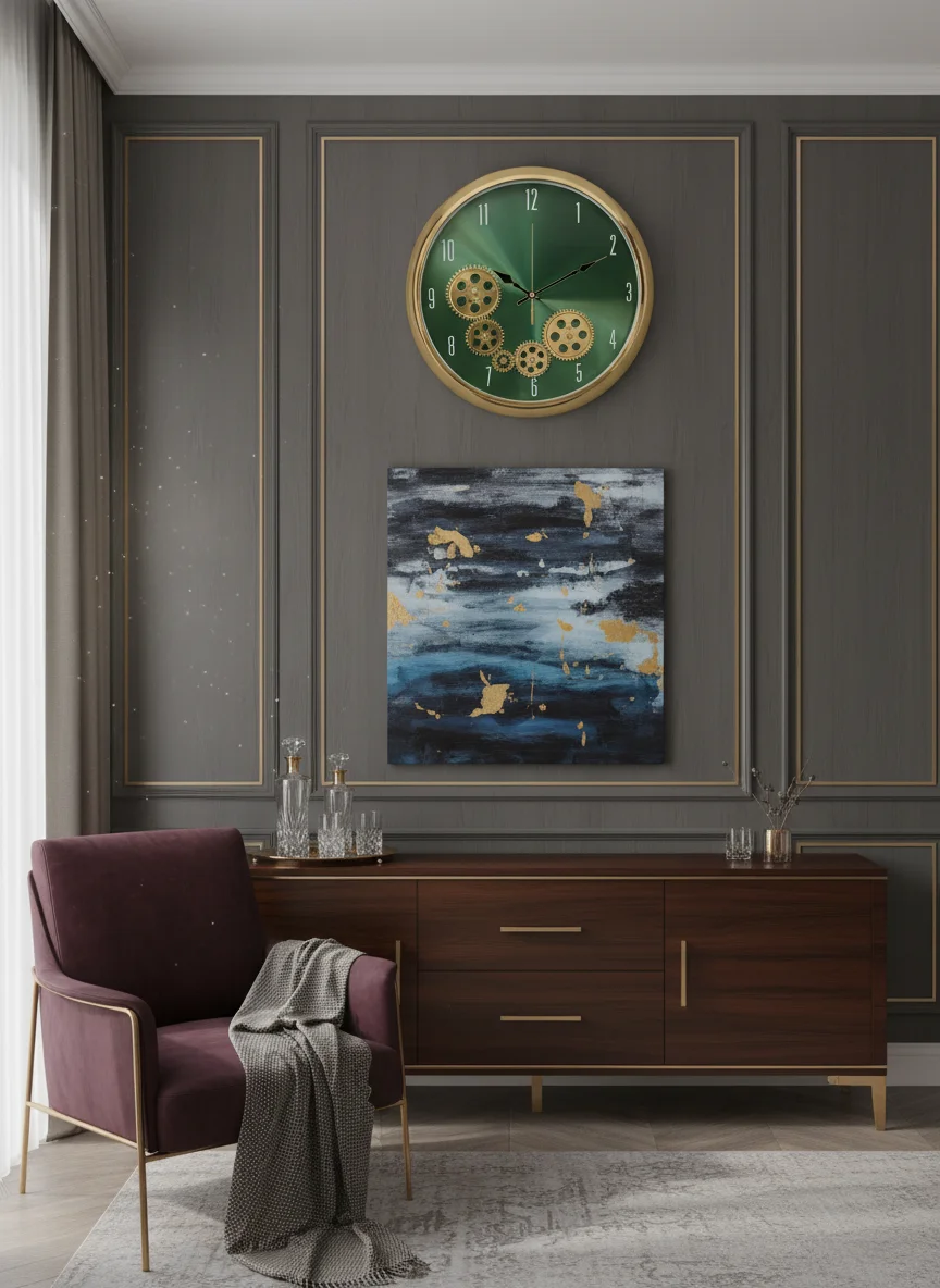 Gold Gear Wall Clock - Green Dial - The clock Factory - Wall Clock 15 inch - Wall Clock, Gold Frame, Green Dial - Image 4