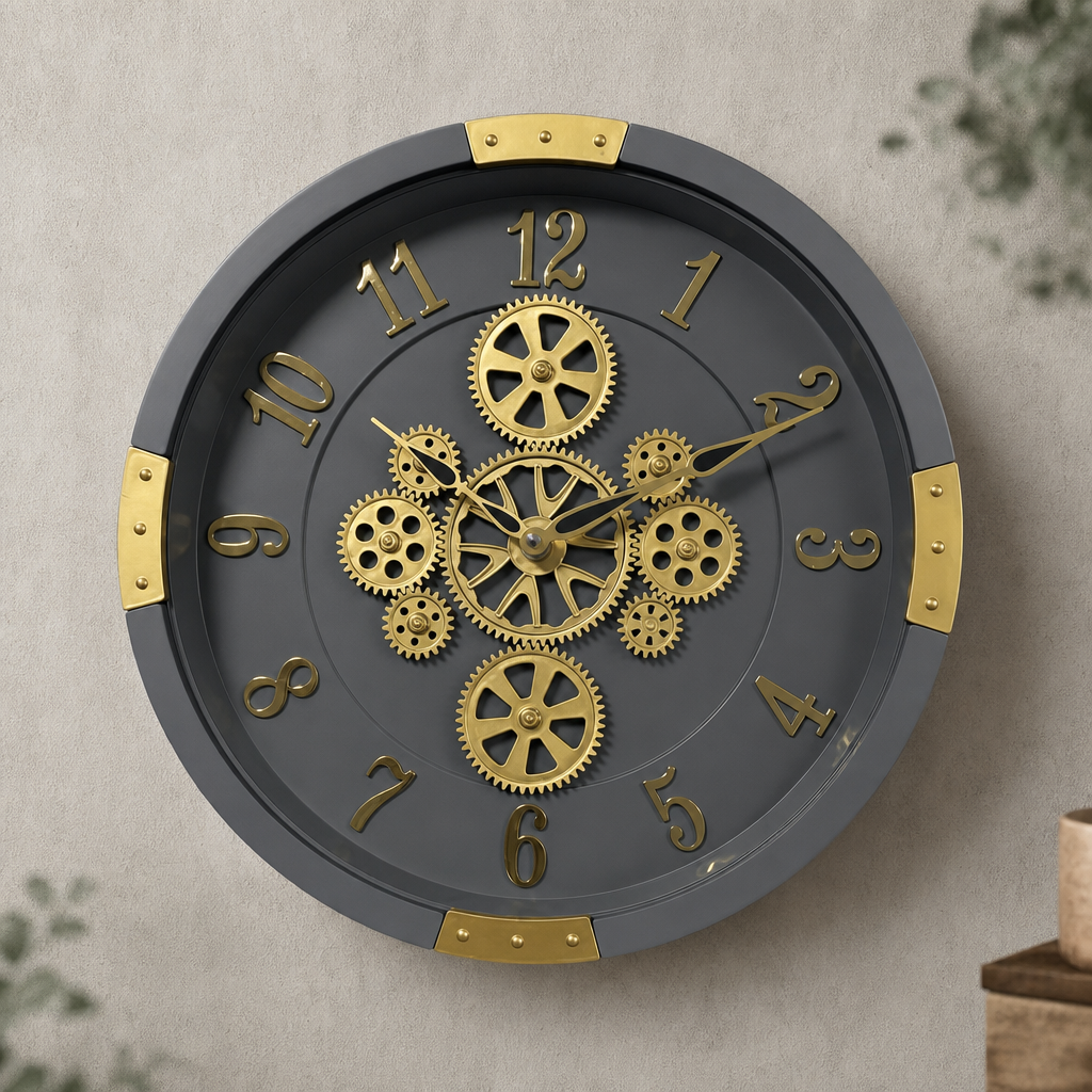 Milan H99 OrangeWood Steampunk Industrial Wall Clock with Exposed Gears - Decor 6