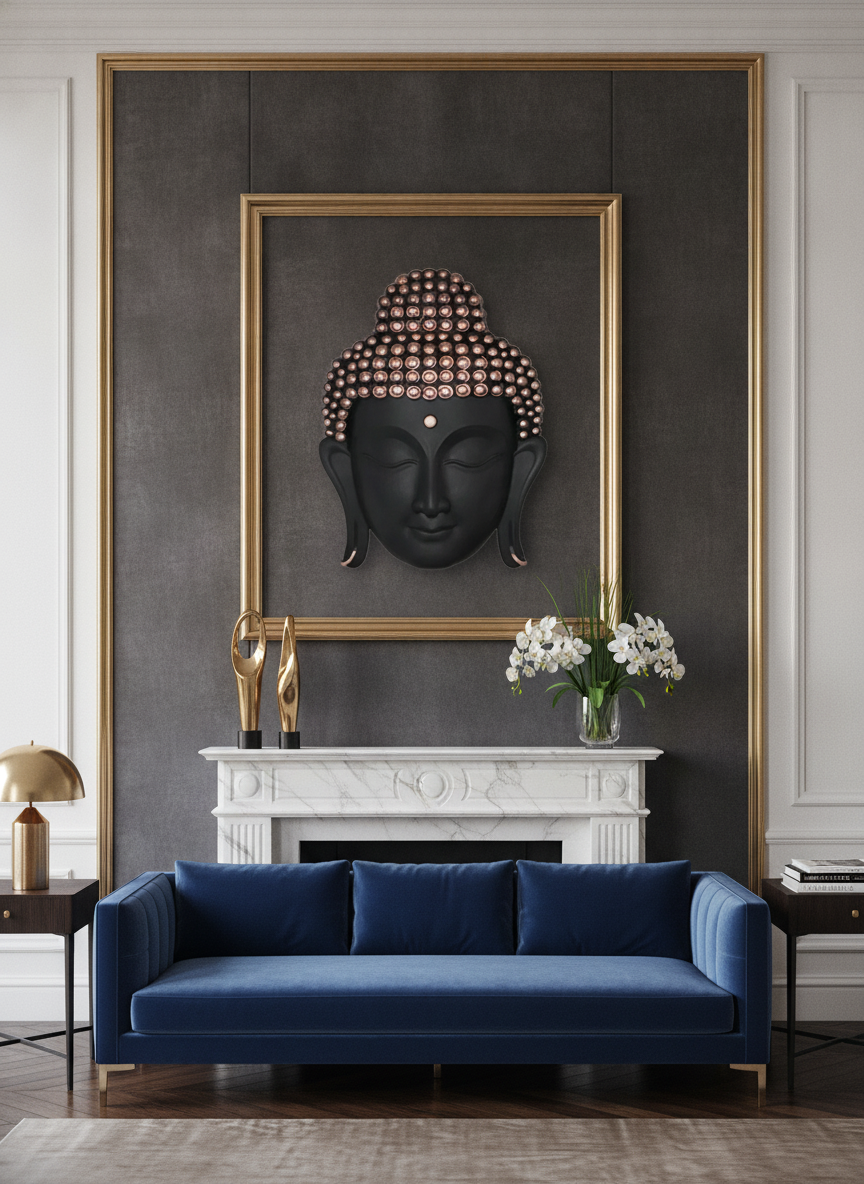 Theo Buddha Face Wall Art - Light Wood & Silver lifestyle 5