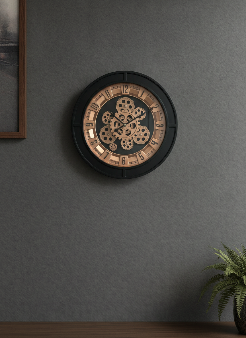 Elegant Gear 10 Honeywood & Gold Accents Decorative Wall Clock - Decor 11