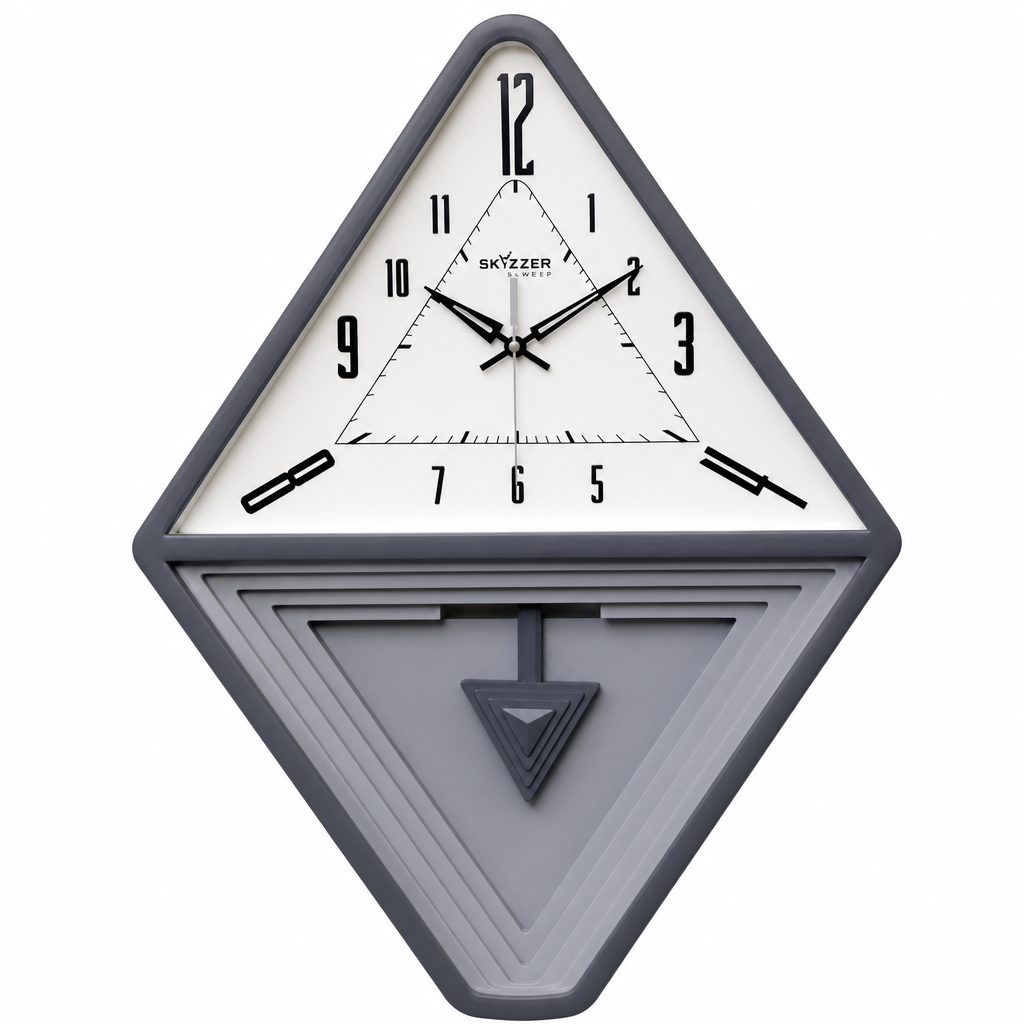 SkyZZer 1621 Modern Diamond Geometric Wall Clock - Dark Grey & White