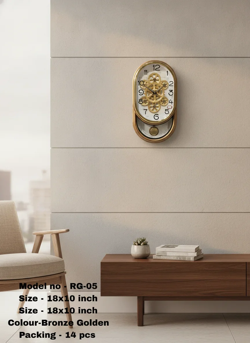 Real RG05 Bronze Golden Exposed Gear Analog Wall Clock with Pendulum - Decor 7