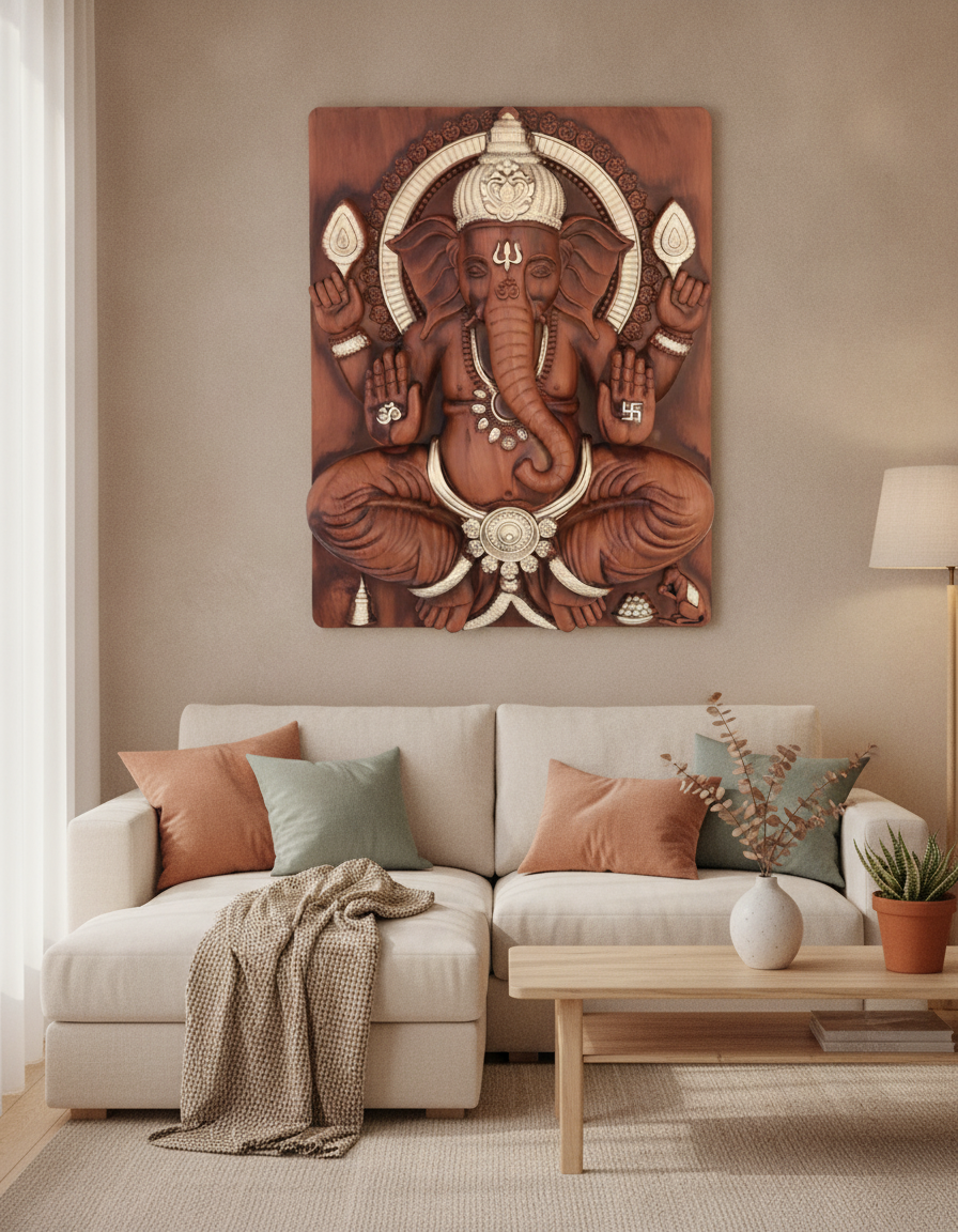 Capital Ganesh Ji Wall Art - Brown with Silver Accents lifestyle 2
