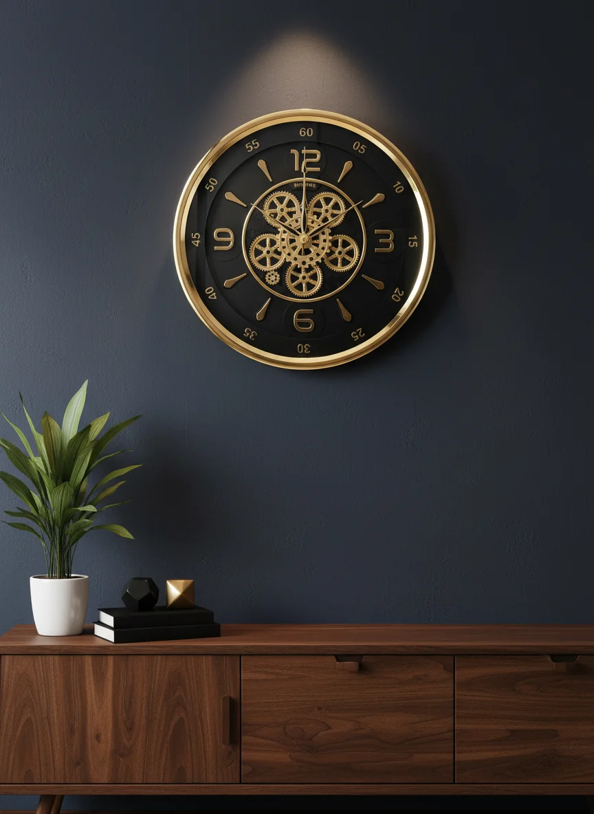 Sunbird 3131 Gold Gear Wall Clock