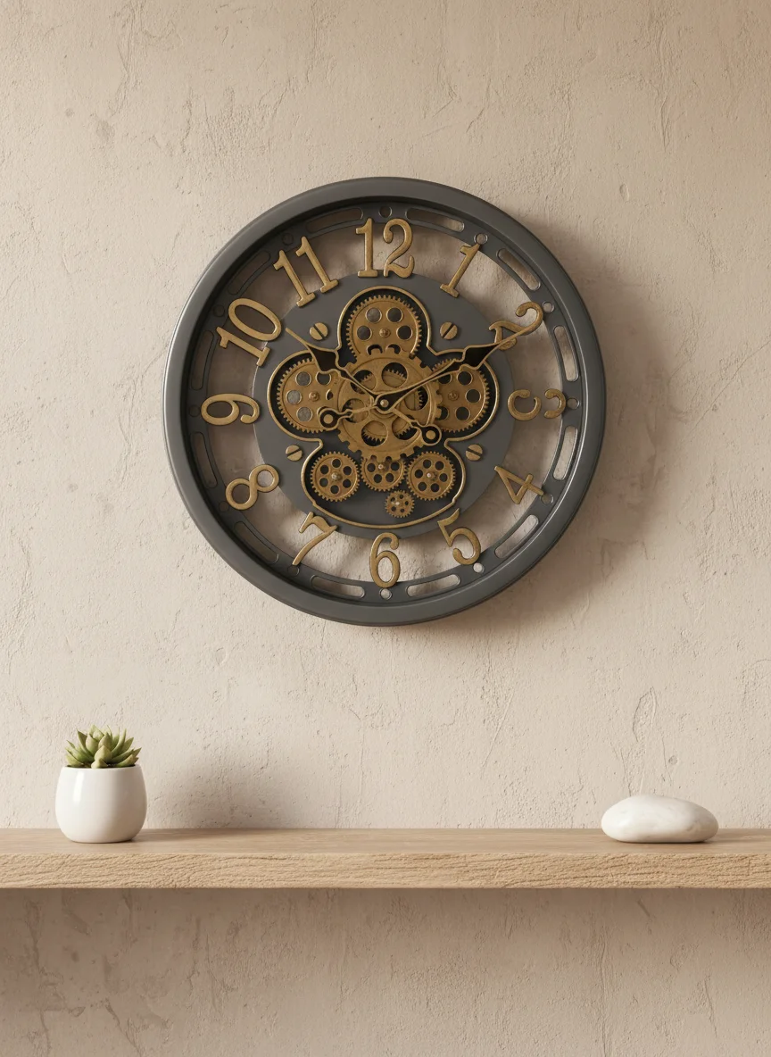 Ornate Steampunk Gear Wall Clock - Dark Gray Gold - Ornate 071 - Wall Clock 18 inch Plastic - Wall Clock, Steampunk Decor, Exposed Gear Clock, Industrial Style, Modern Home Decor