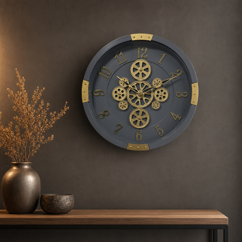 Milan H99 OrangeWood Steampunk Industrial Wall Clock with Exposed Gears - Decor 4