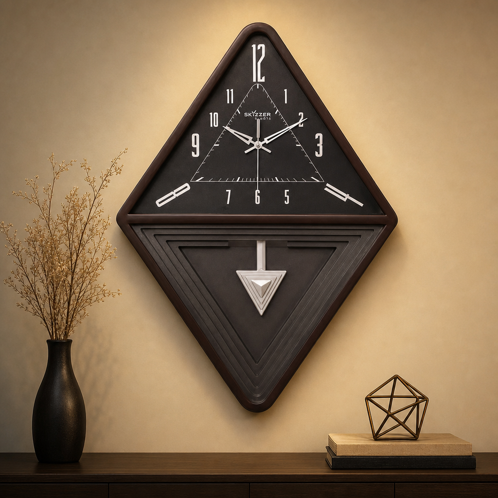 SkyZZer 1621 Modern Diamond Geometric Wall Clock - Dark Grey & White - Decor 14