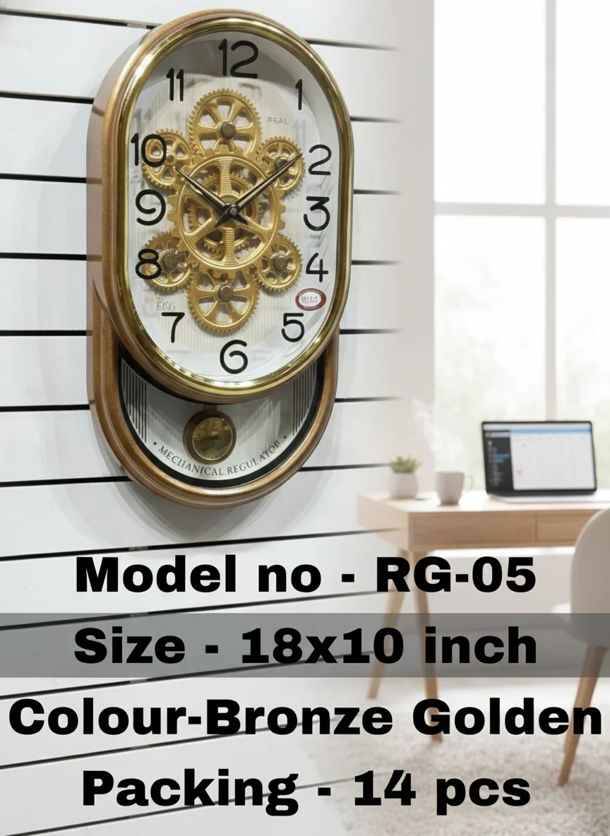 Real RG05 Bronze Golden Exposed Gear Analog Wall Clock with Pendulum - Decor 9