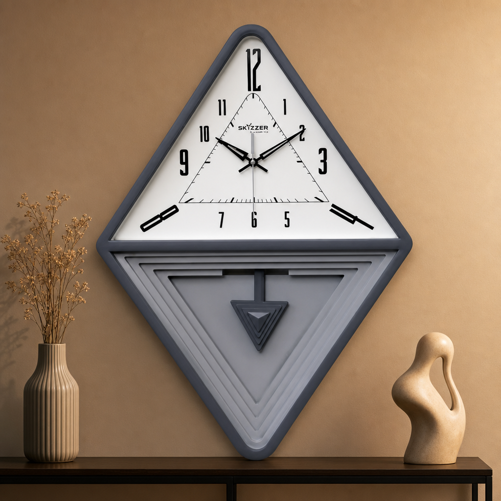 SkyZZer 1621 Modern Diamond Geometric Wall Clock - Dark Grey & White - Decor 1
