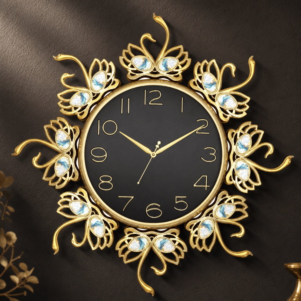 Valex 171 Ornate Gold Swan Wall Clock with Black Dial - Decor 3
