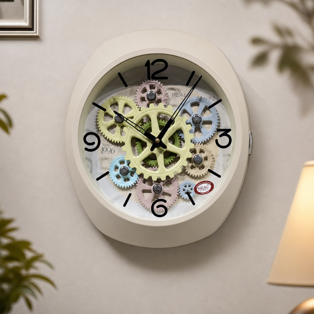 Real RG-06 Black Wall Clock with Exposed Gold Gears - Decor 10