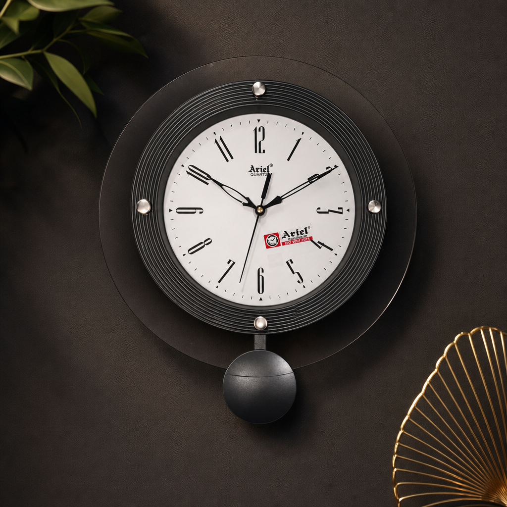 Ariel Pendulum Small Wall Clock - Black with Black Dial - Decor 7