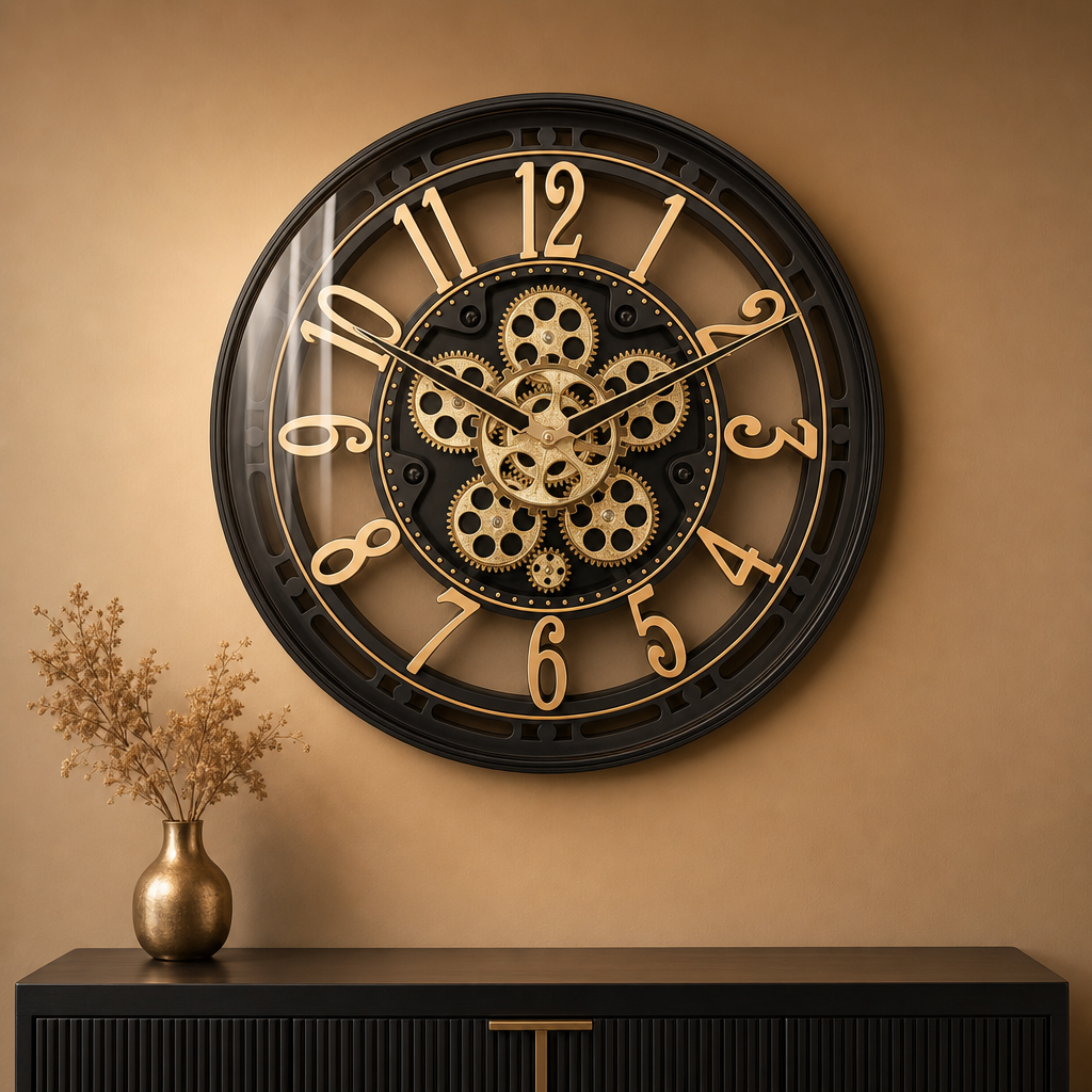 Slogan SQ 07-BLACK Industrial Gear Skeleton Wall Clock - Decor 3