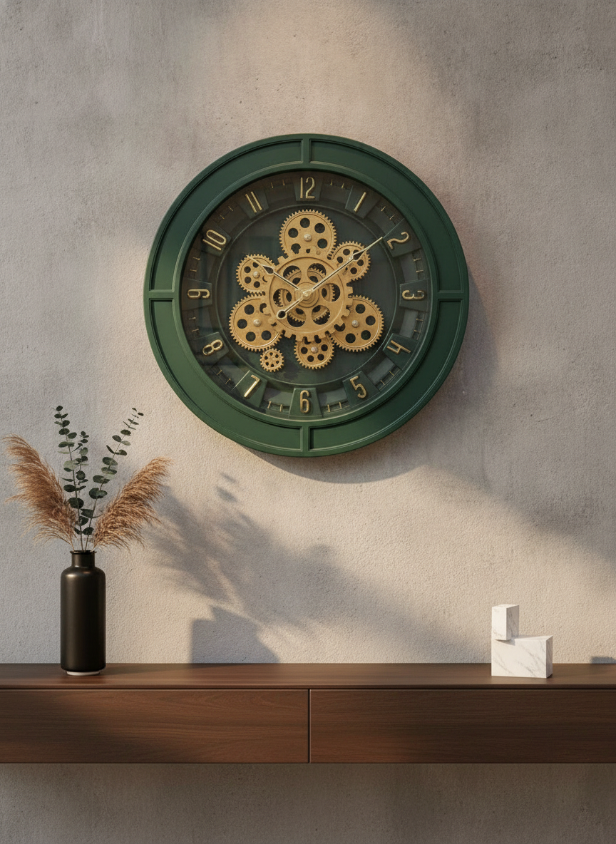 Elegant Gear 10 Honeywood & Gold Accents Decorative Wall Clock - Decor 7