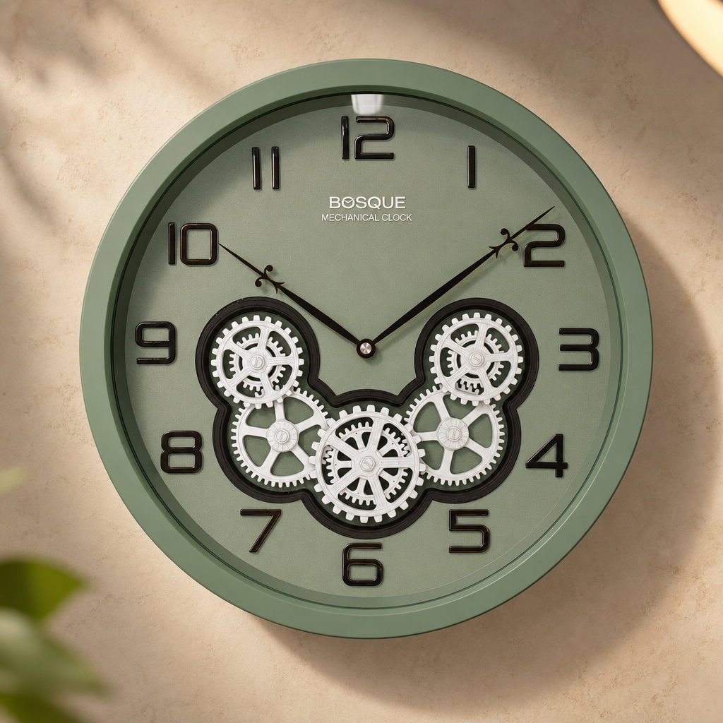 Bosque Gear 08 Sage Green & Black Mechanical Wall Clock
