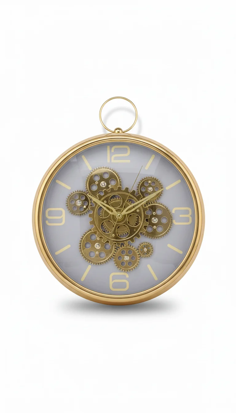 Sleek Golden Wall clock with moving gear - The clock Factory - Wall Clock 16 inch - Wall Clock, Steampunk, Gear Clock - Image 2