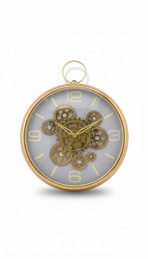Sleek Golden Wall clock with moving gear key highlights