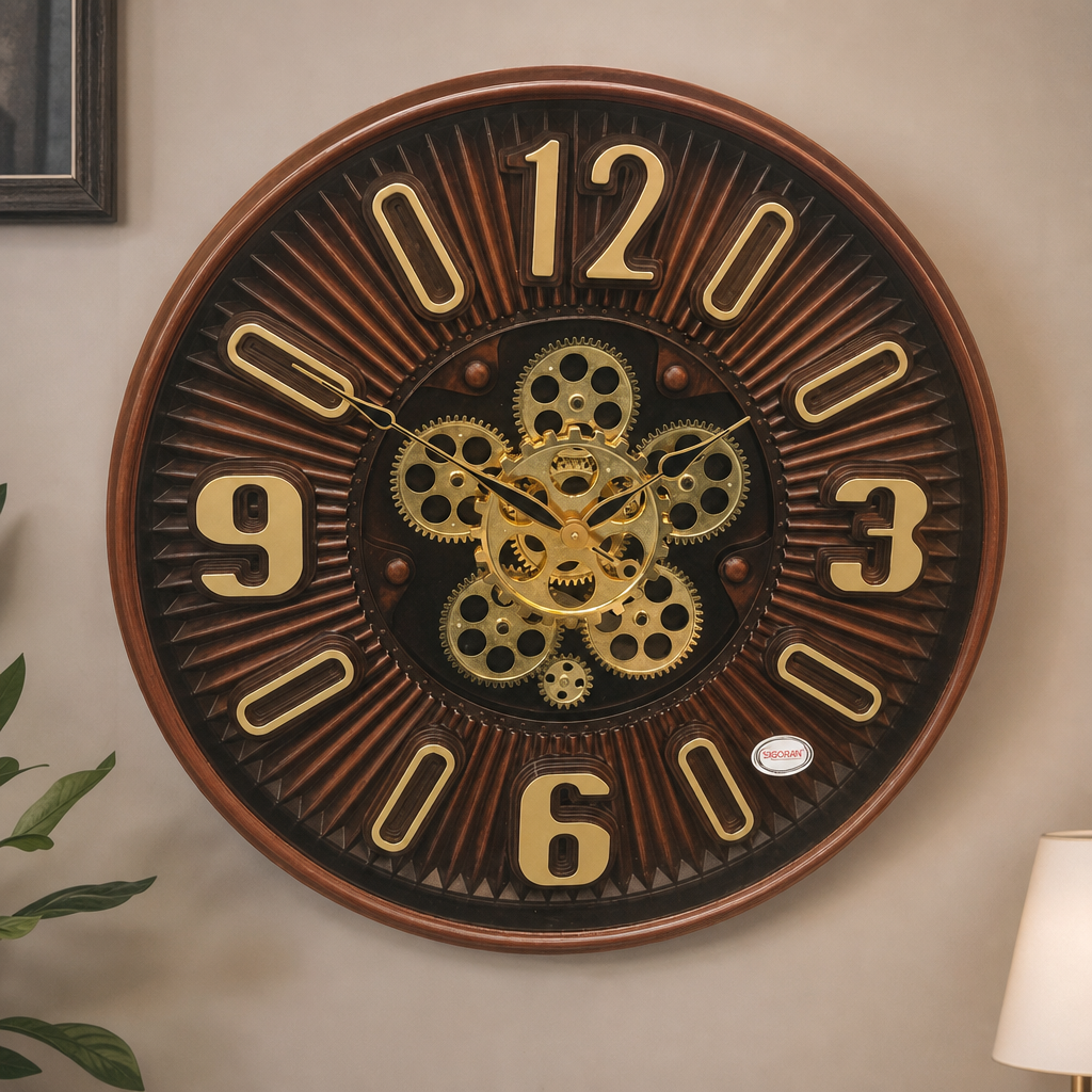 Industrial Style Wall Clock With Exposed Gears - slogan SQ047 - Premium Wall Clock 20 inch