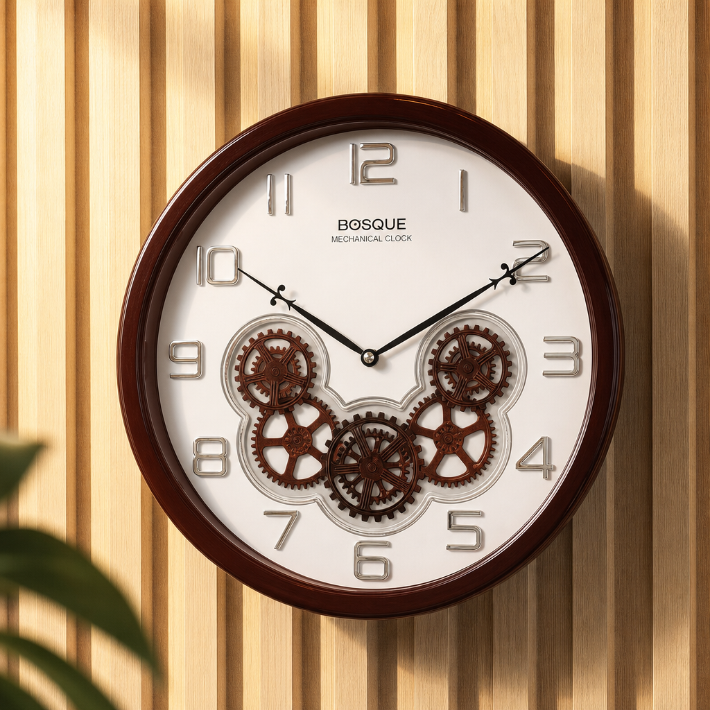 Bosque gear 08-WHITE Mechanical Wall Clock with Exposed Gears