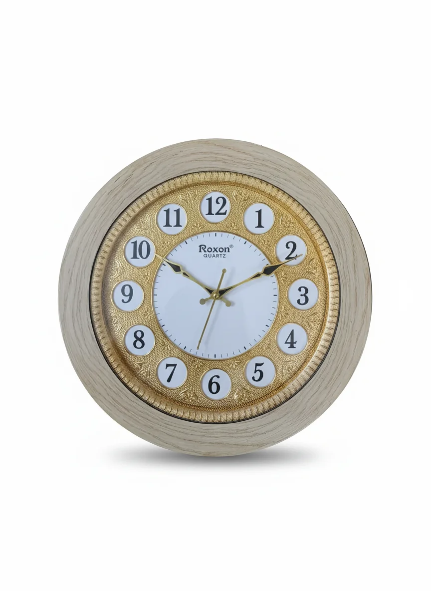 Roxon 220 Gold & Wood Wall Clock - Roxon - Wall Clock 15 inch - Wall Clock, Roxon, Gold - Image 2