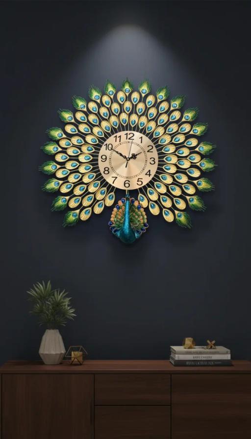 Majestic Gold Peacock Wall Clock with Jewel Accents - The clock Factory Peacock-BIG