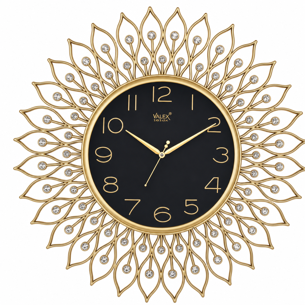 Valex 161dx Gold & Black Crystal Sunburst Wall Clock
