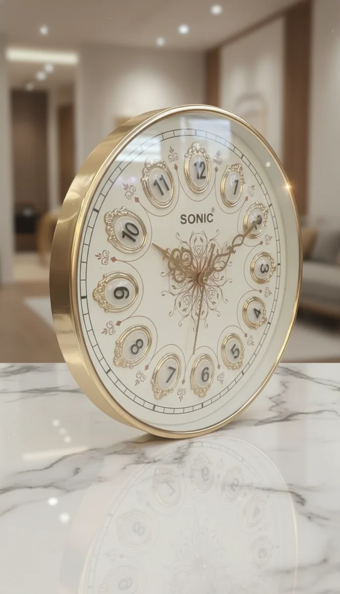 Sonic 1221 Gold Wall Clock: Elegant Quartz Design