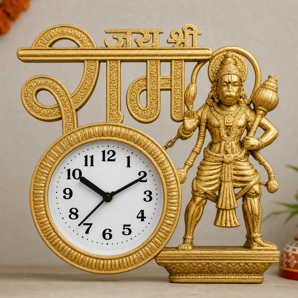 Diamond 1631 Jai Shri Ram & Lord Hanuman Golden Wall Clock