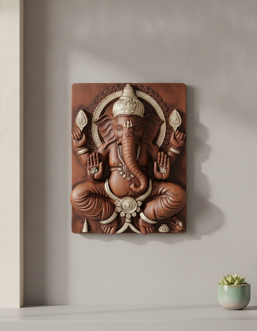 Capital Ganesh Ji Wall Art - Brown with Silver Accents
