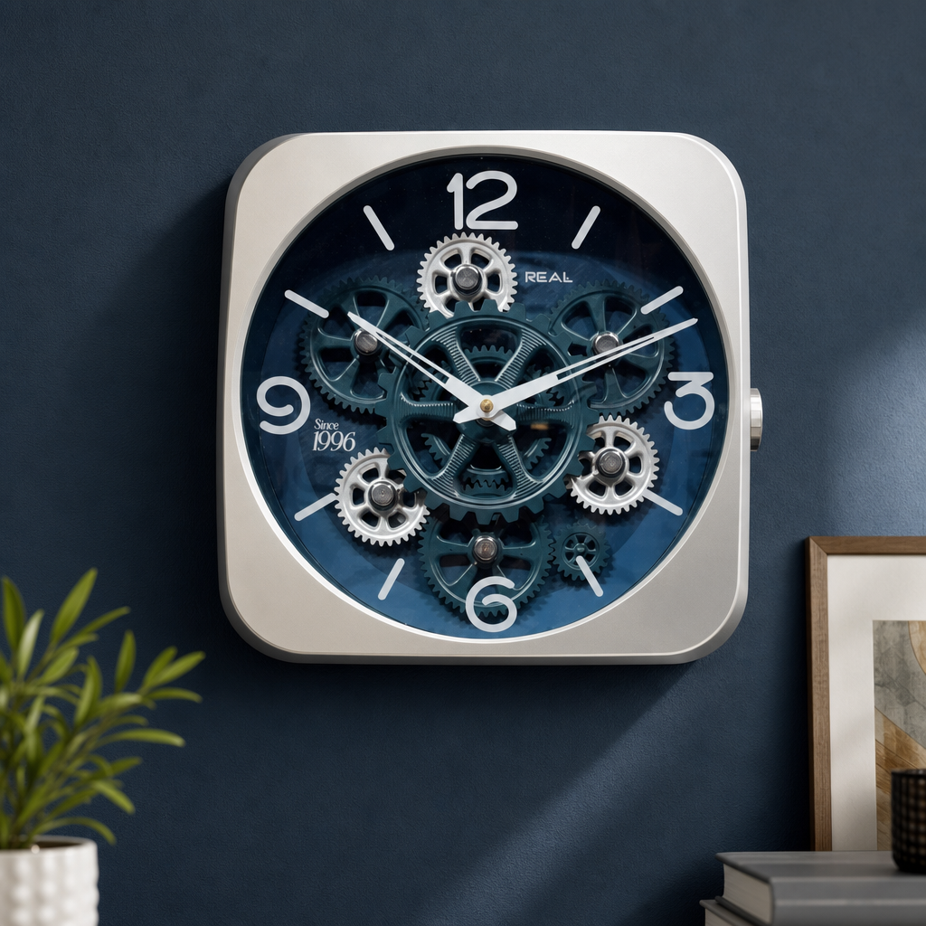 Real RG-06 Black Wall Clock with Exposed Gold Gears - Decor 9