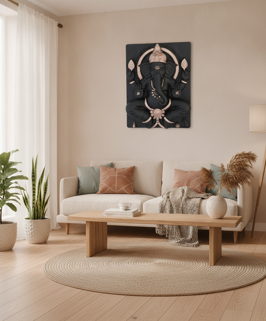 Capital Ganesh Ji Wall Art - Black with Gold Accents - Decor 8