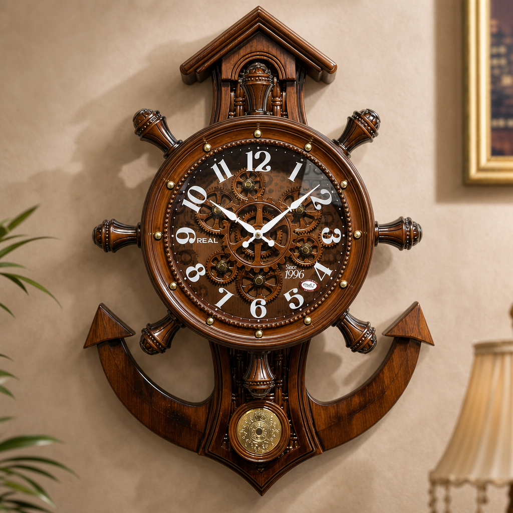 Real RG04 Nautical Ship's Wheel Wall Clock with Anchor on wall color