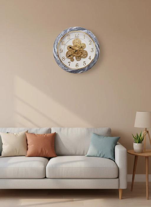 Sapna 3341 Marble Gear Wall Clock - Sapna 3341-WhitewithGrayMarble - Premium Wall Clock 16 inch